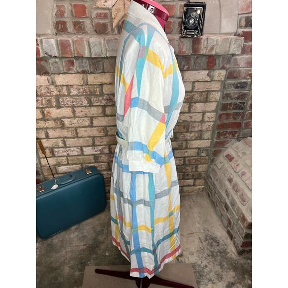 Dress Windowpane plaid shirt dress red blue yellow - Picture 15 of 16